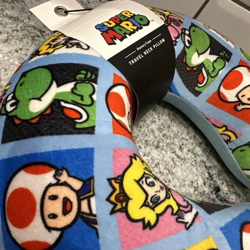 Super Mario Neck Pillow Memory Foam Travel Adult Kids Button New Nintendo‎